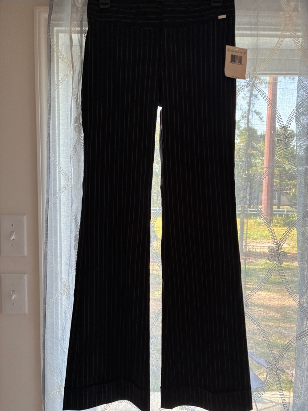 Guess Black Pinstripe Wide-Leg Pants